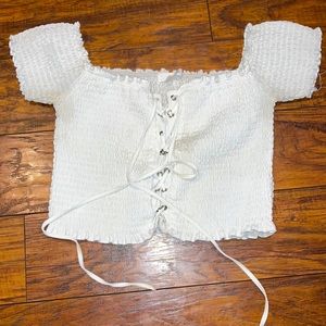 From active USA stretchy crop top with adjustable strings white